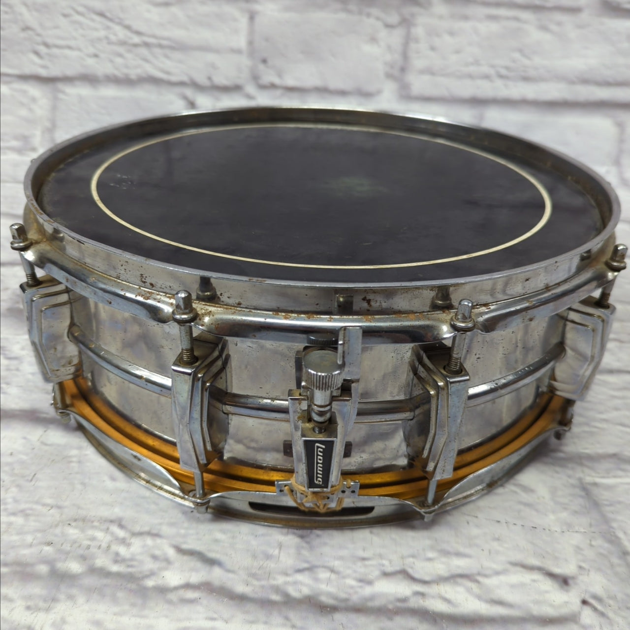 Ludwig No. 400 Supraphonic 5x14" Aluminum Snare Drum with Pointed Blue/Olive Badge 1969 - 1979 S/N 999589