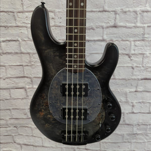 Sterling by Music Man Sting Ray Ray34 HH 4 String Bass Guitar Burl Top Trans Black Satin