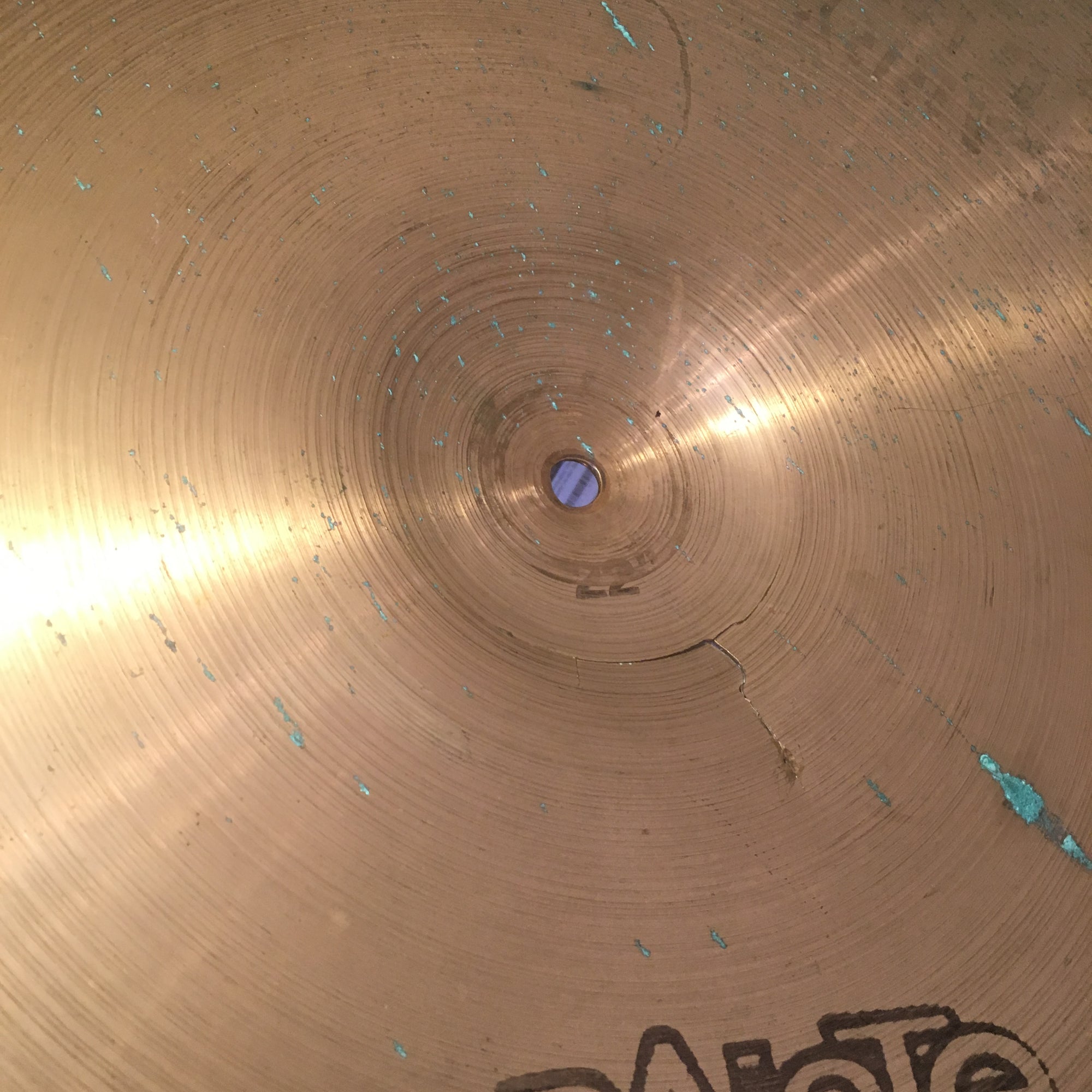 1976 Vintage 22in Paiste 2002 Black Logo Bonham CRACKED Ride Cymbal