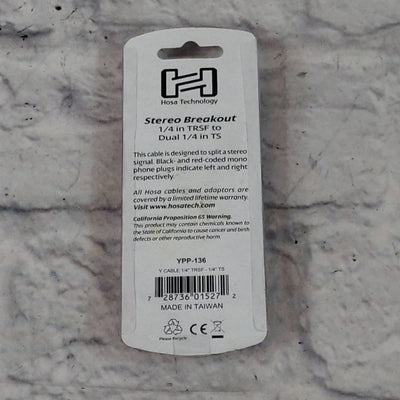 Hosa YPP-136 Stereo Breakout 1/4" TRSF to Dual 1/4" TS
