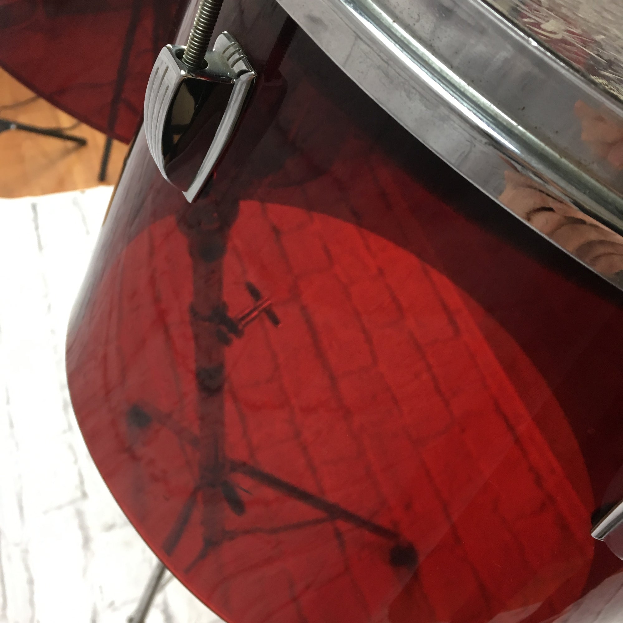 Ludwig Vistalite Red 2 Piece Concert Toms w/ Stand (missing badge)