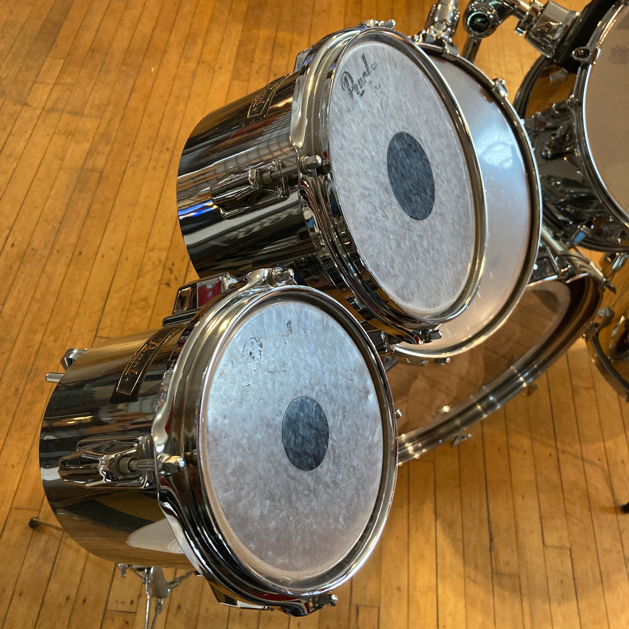 Vintage MIJ Pearl Wood Fiberglass Chrome  4pc Drum Kit