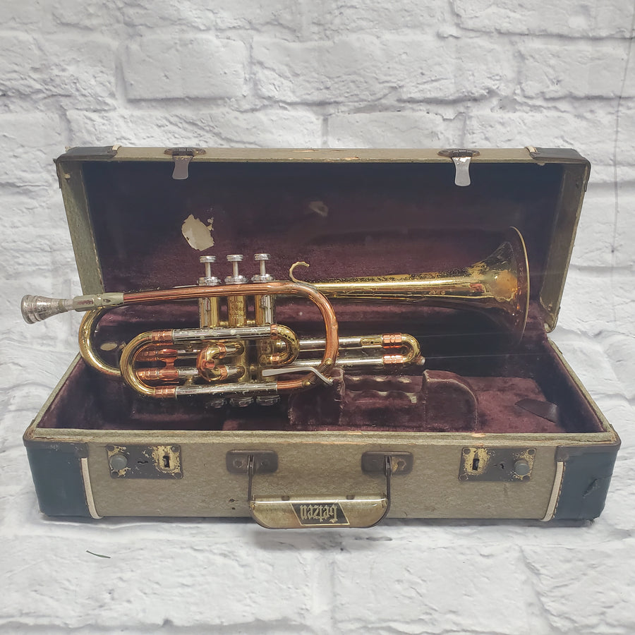 Vintage Getzen Super Deluxe Tone Balanced Cornet with Original Case 1950s USA Elkhorn WI - 86988