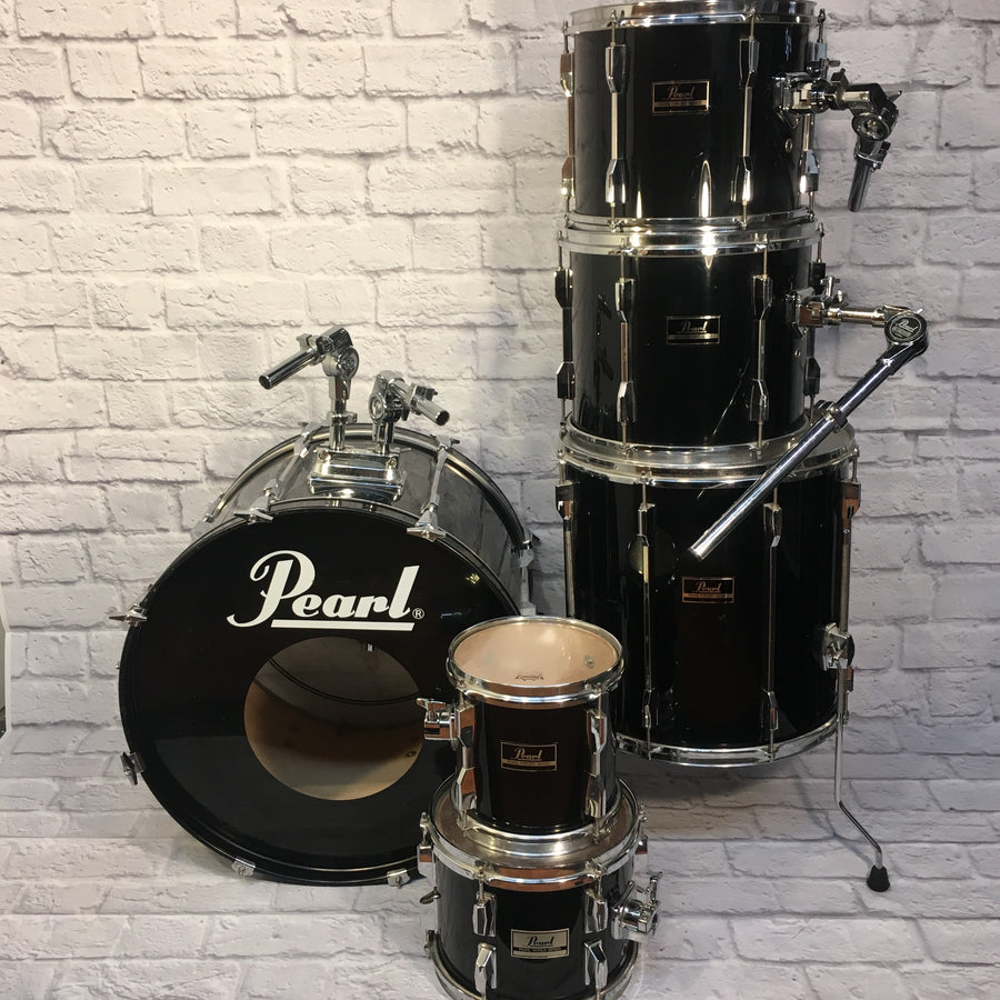 1990's Pearl Export 6 Piece Black Drum Kit