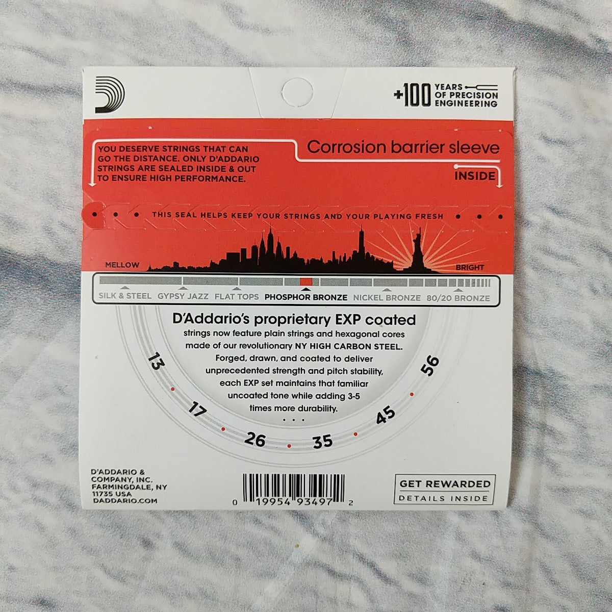 D'Addario 13-56 Coated Phosphor Bronze Medium Acoustic Guitar Strings