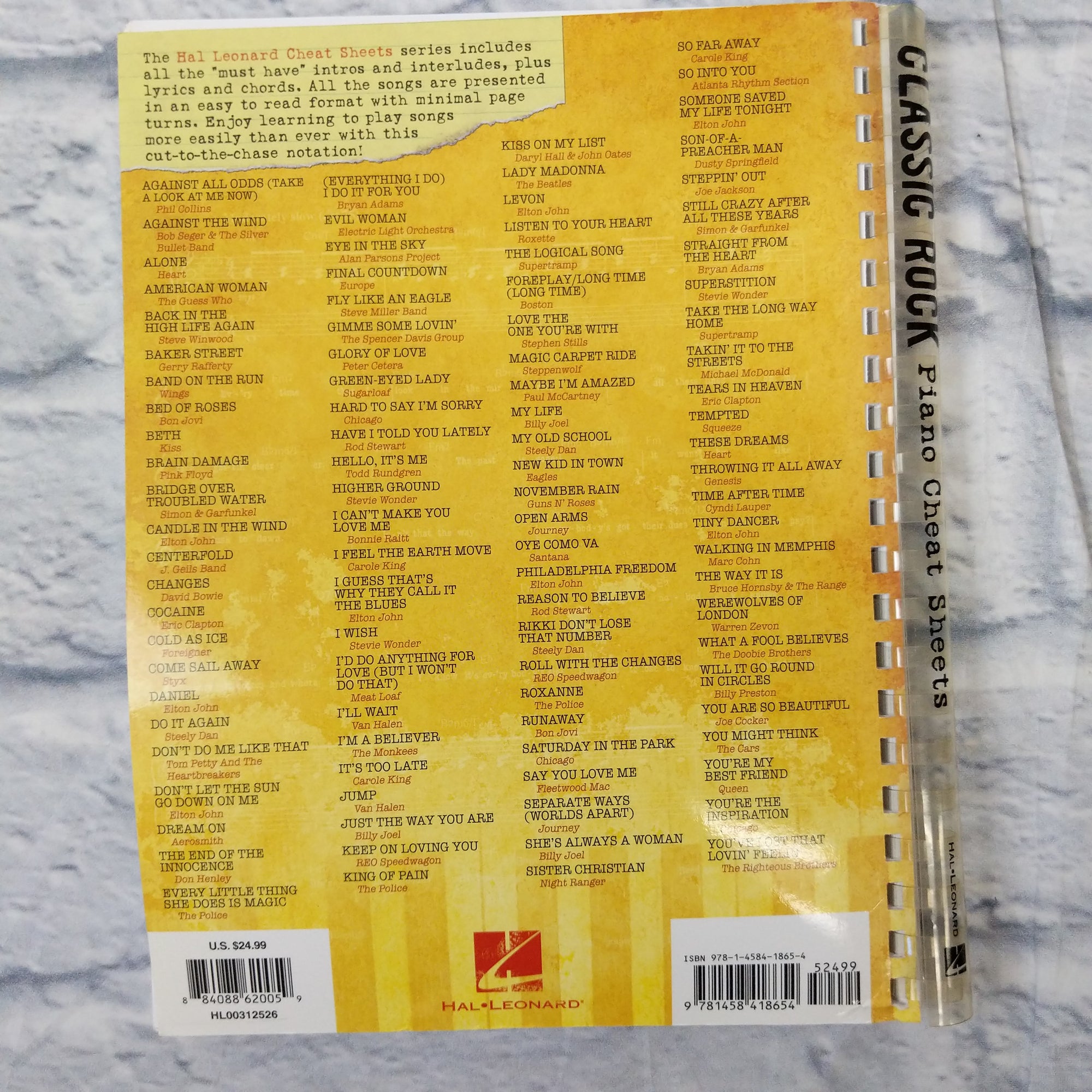 Hal Leonard Piano Cheat Sheets - Classic Rock