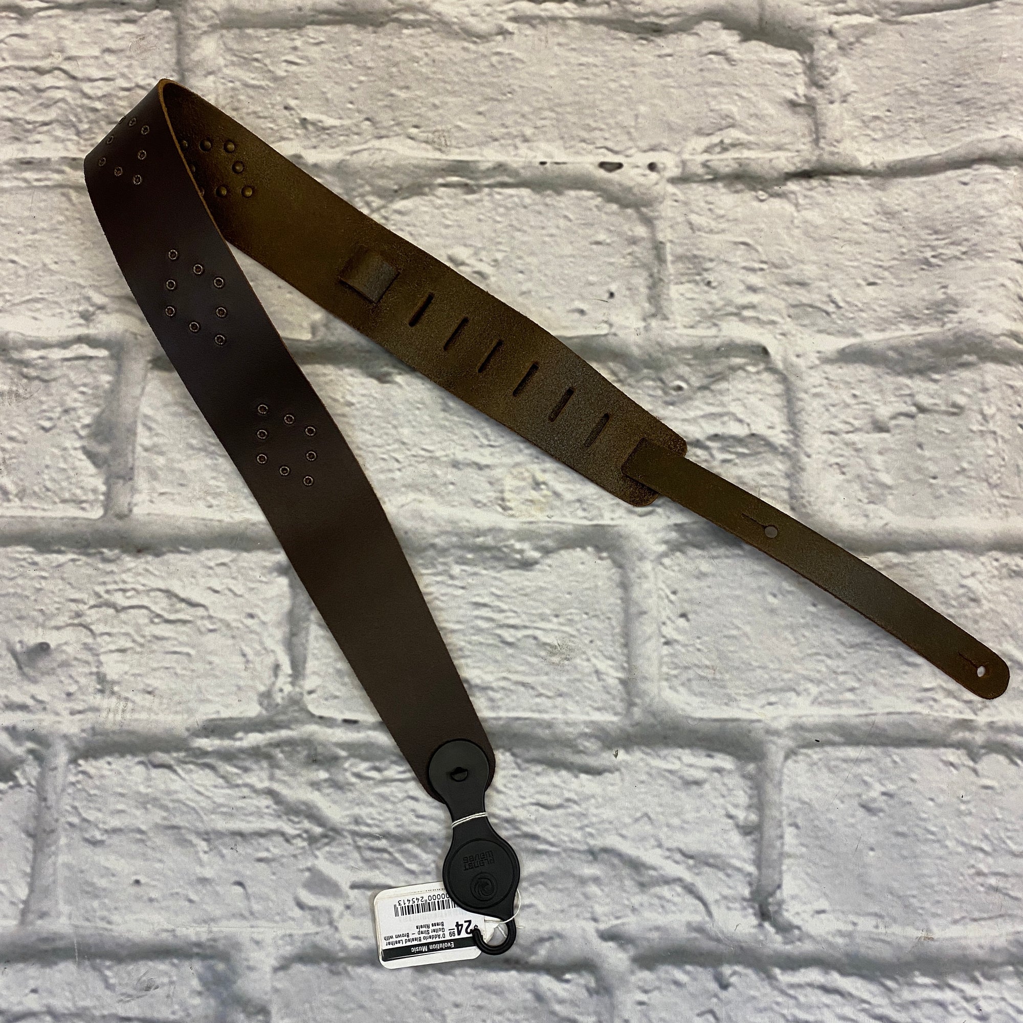 D'Addario Blasted Leather Guitar Strap - Brown with Brass Rivets