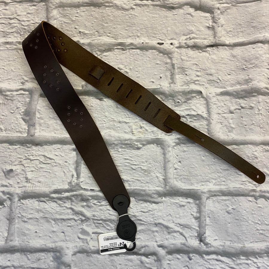 D'Addario Blasted Leather Guitar Strap - Brown with Brass Rivets