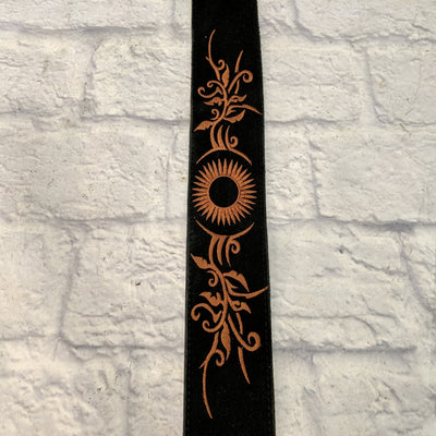 Suede Leather 2 1/2in Guitar Strap with Brown Flower Design