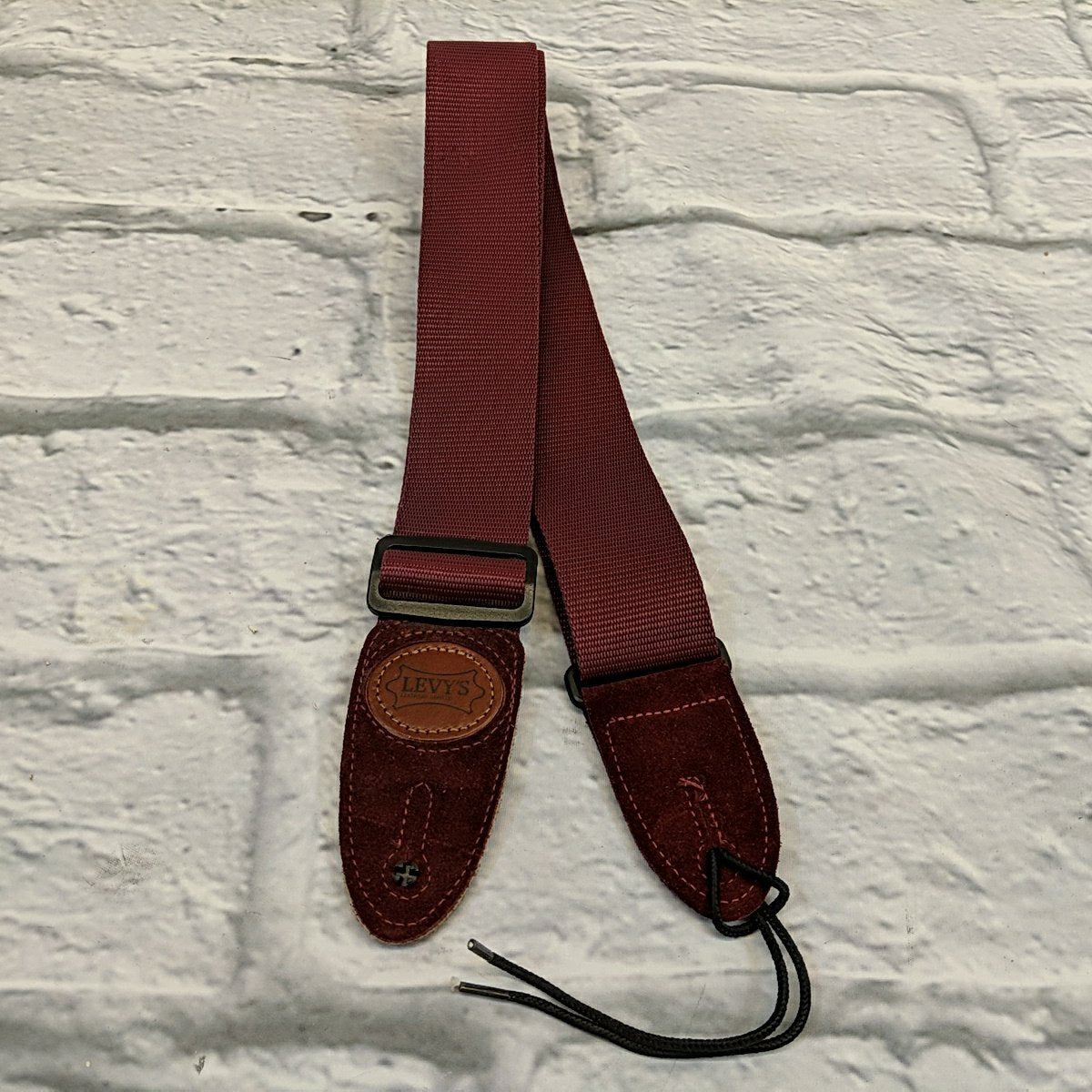 Levy's MSS8 Maroon 2" Wide Soft-hand Polypropylene Guitar Strap with Leather Ends