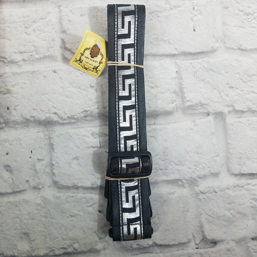 City Limits 2 inch Black Leather Strap with Silver Pattern
