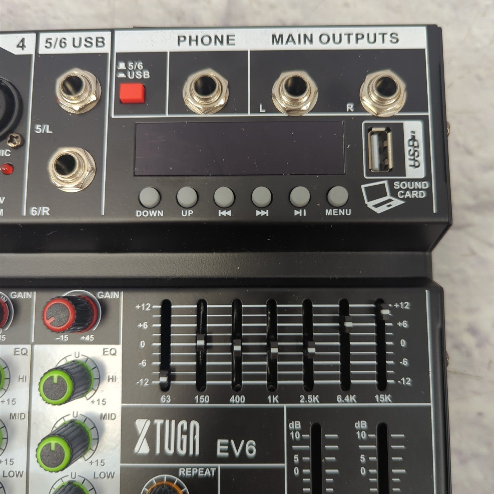 XTUGA EV6 Professional 6 Channel Audio Mixer w/ 16 DSP Effects,7-band EQ,Independent 48V Phantom Power Bluetooth Function USB Interface
