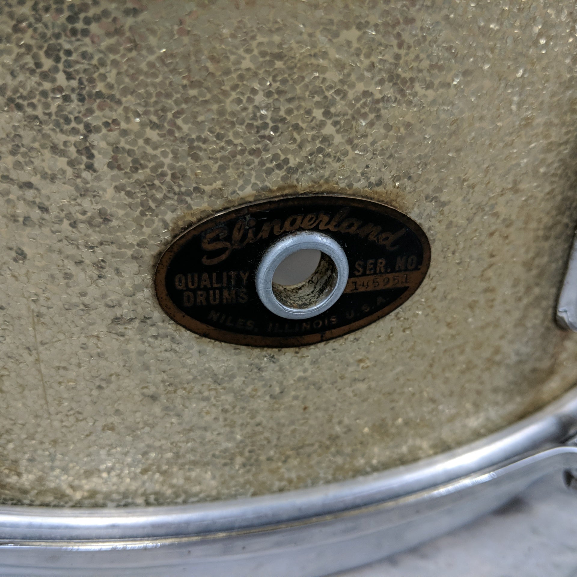 Vintage 1964 Slingerland 5.5x14 Gene Krupa Snare Drum Champagne Sparkle Niles