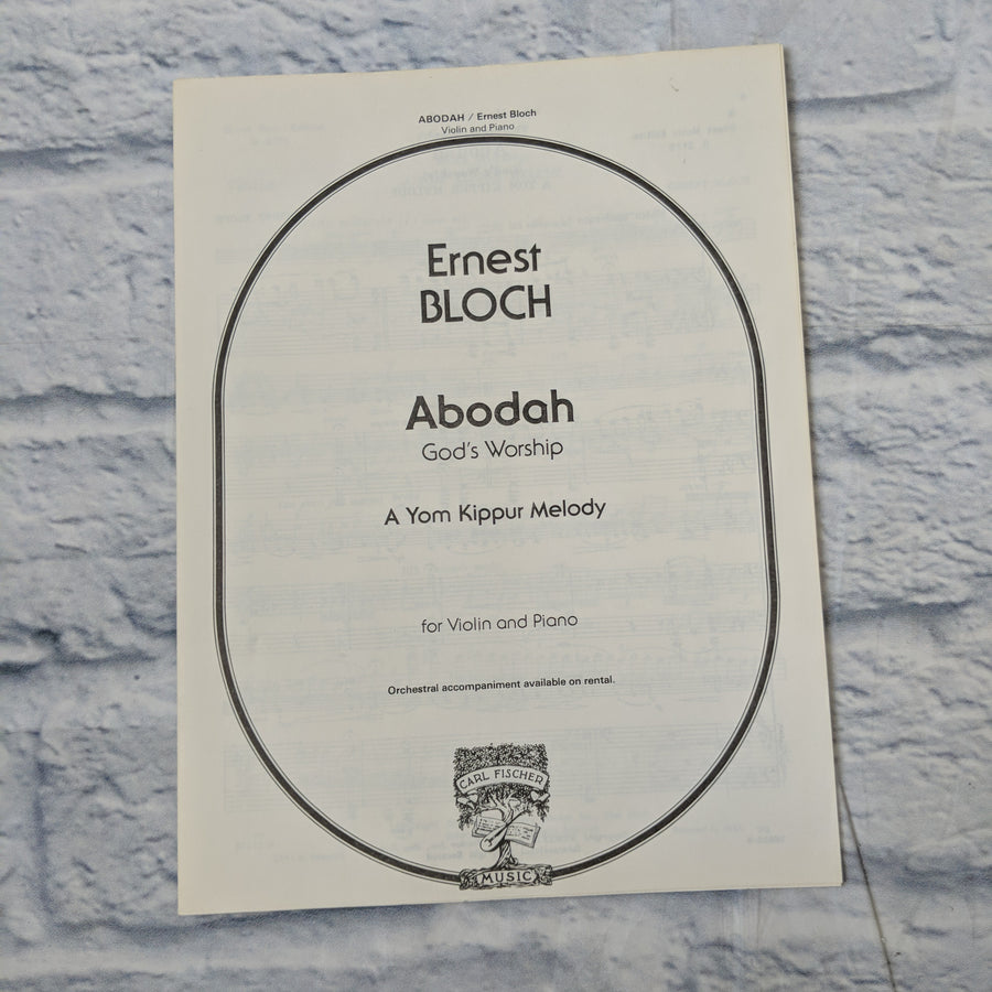 Ernest Bloch Abodah God's Worship A Yom Kippur Melody for violin and piano