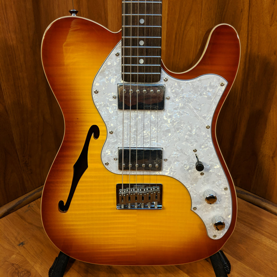 Vintage V72HFTB Custom Spec Semi-Hollow with Dual Humbuckers Tobacco Sunburst