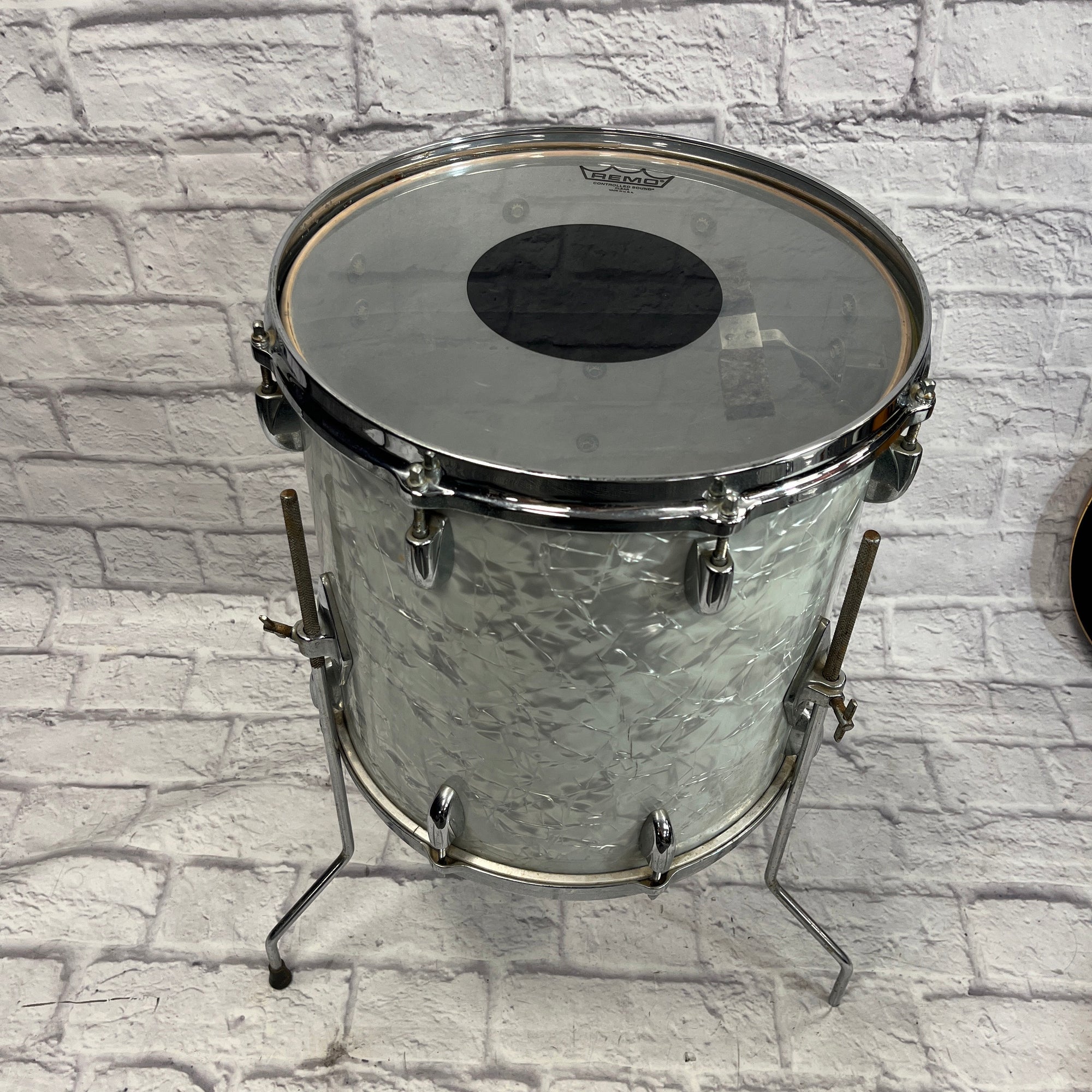 Gretsch 14x14 Stop Sign Badge Floor Tom White Marine Pearl
