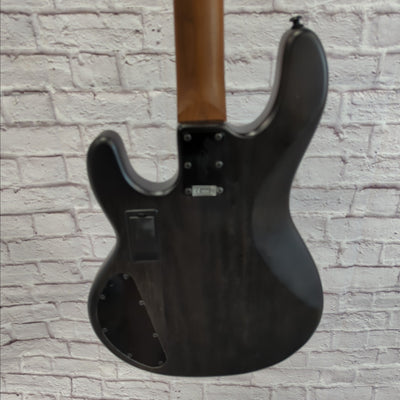 Sterling by Music Man Sting Ray Ray34 HH 4 String Bass Guitar Burl Top Trans Black Satin