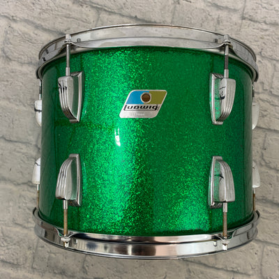 Vintage Ludwig 10 x 14 Green Sparkle Rack Tom B/O Blue and Olive Badge 1970s 1972 / 73