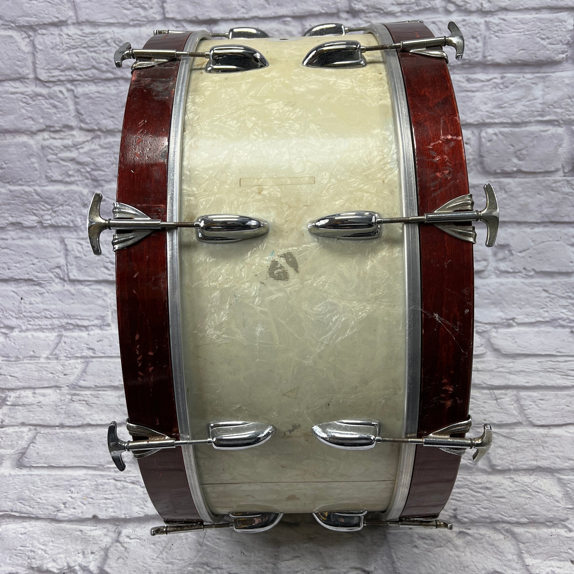 Vintage Slingerland 26x10 White Marine Pearl WMP with Red Hoops Marching Bass Drum