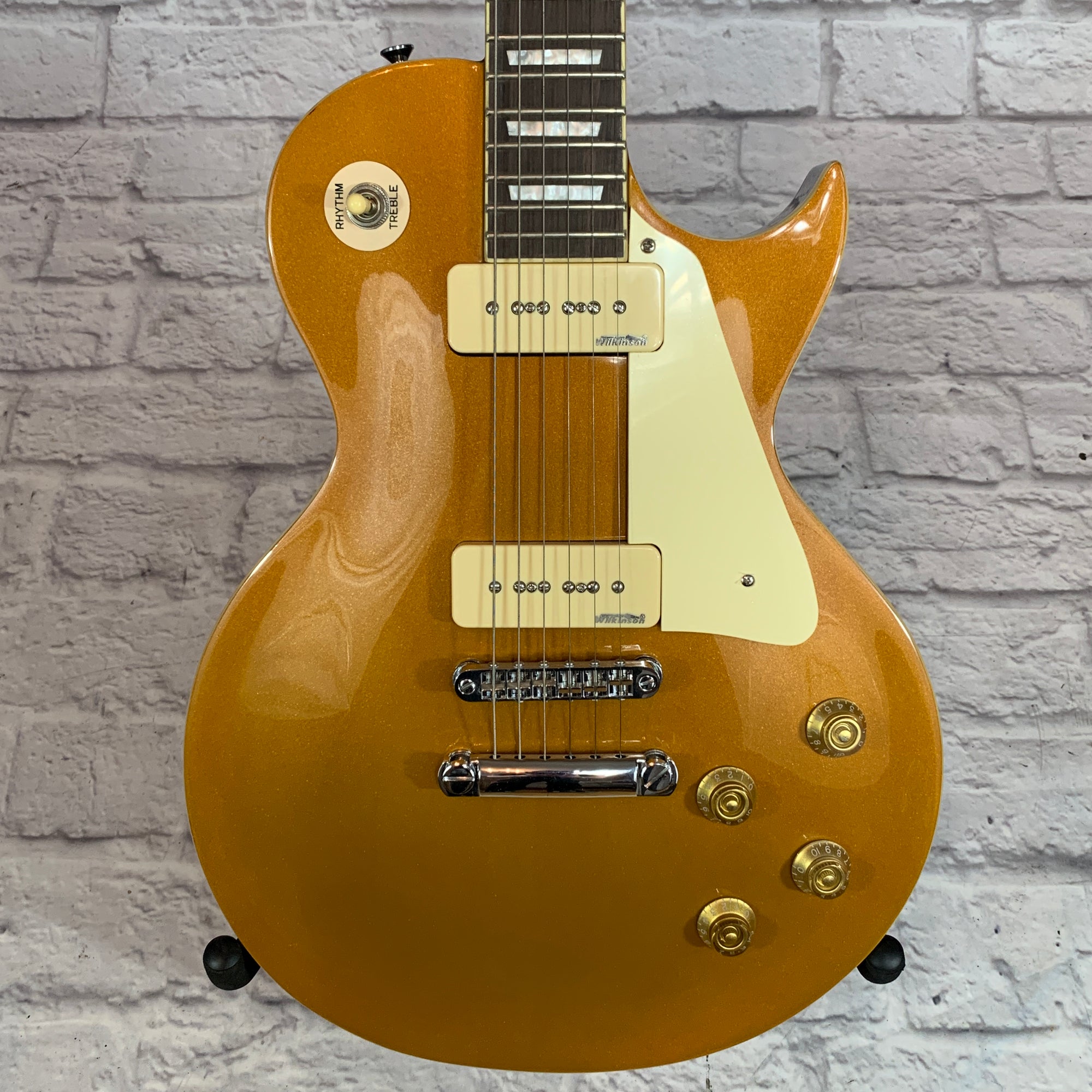 top gear gold Vintage V100GT Reissue Series Single Cut Gold Top w/ P90 Pickups