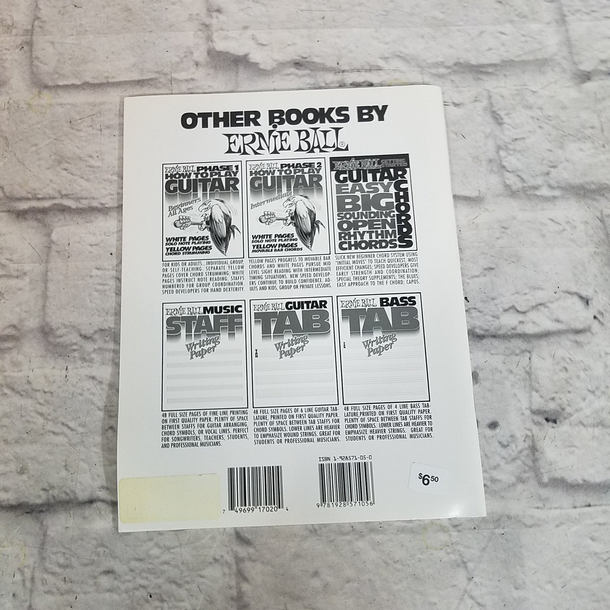 Ernie Ball Tab Writing Paper
