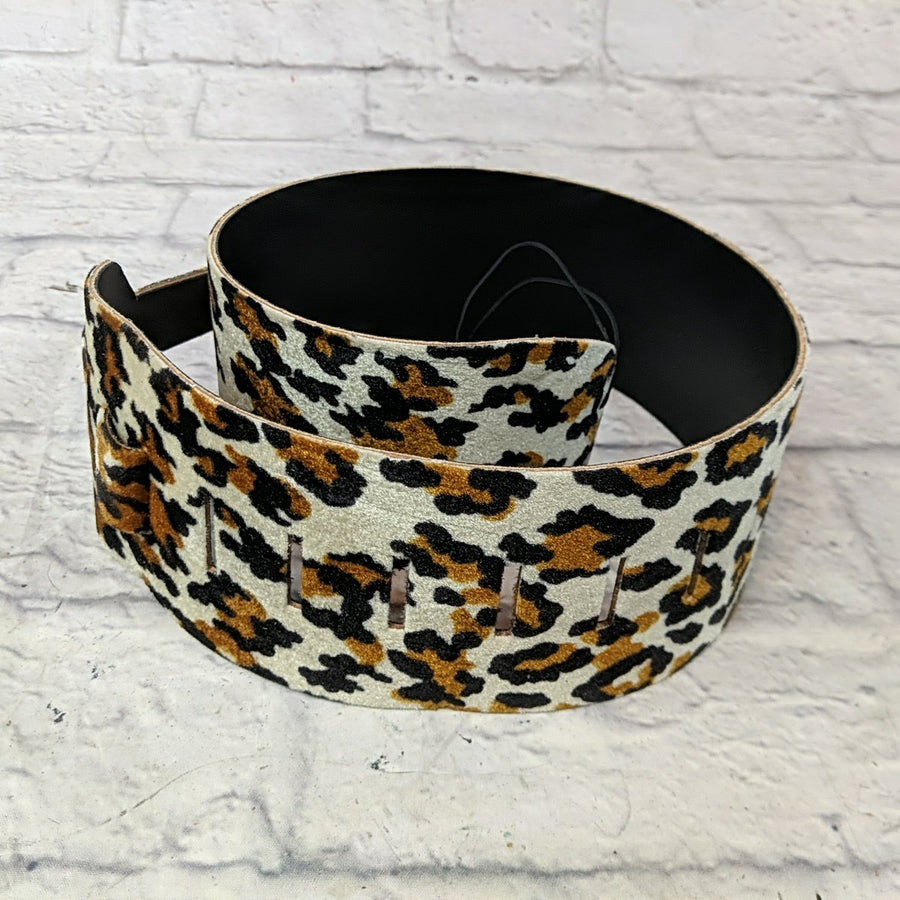 3.5" Wide Leather Leopard Print Strap