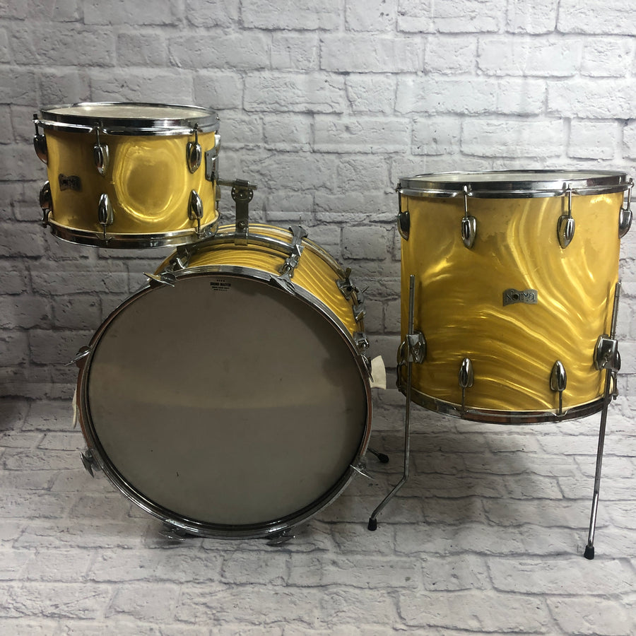 Vintage MIJ Norma 3 Pc Drum Set Gold Satin Flame