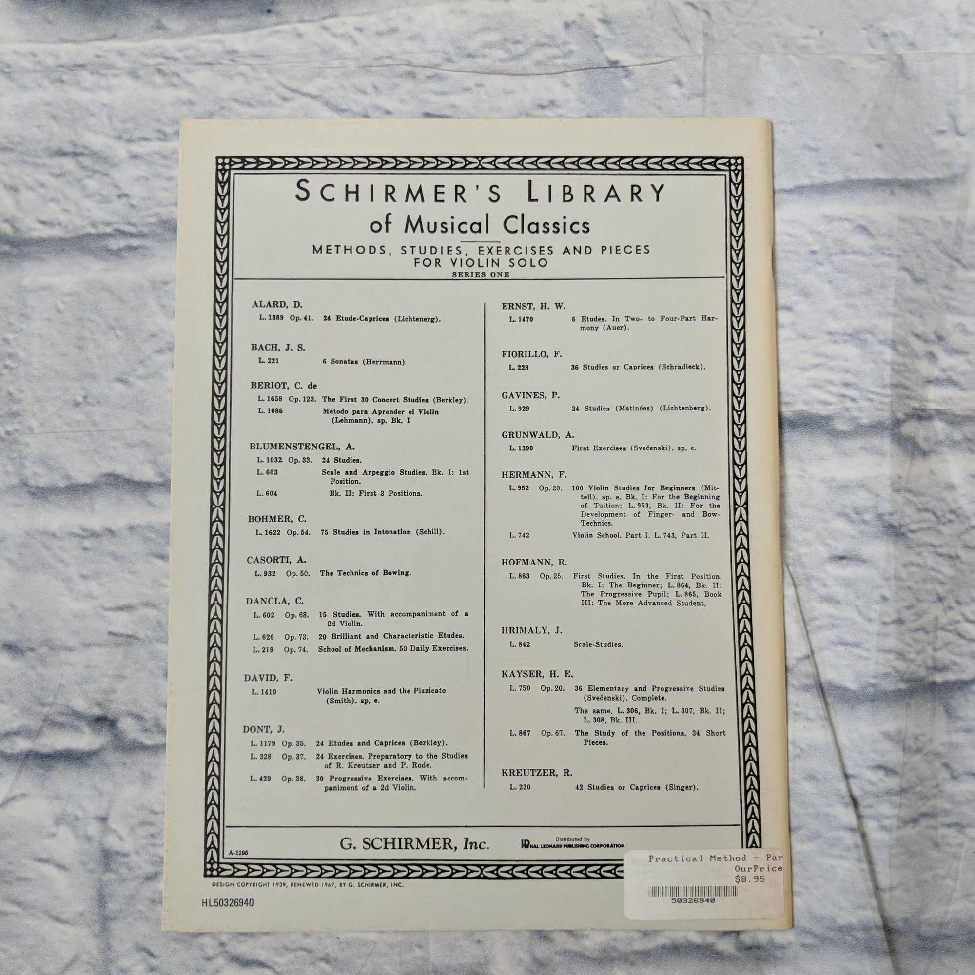 G. Schirmer, Inc. A practical Method for Violin By Nicolas Laoureux Part 1 (Supplement)