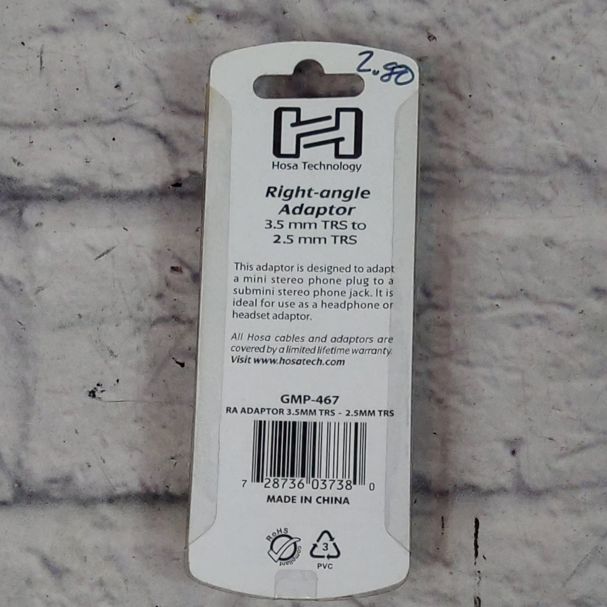 Hosa GMP-467 Right Angle Adapter 3.5mm TRS to 2.5mm TRS