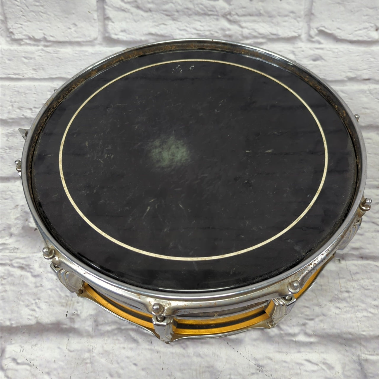 Ludwig No. 400 Supraphonic 5x14" Aluminum Snare Drum with Pointed Blue/Olive Badge 1969 - 1979 S/N 999589