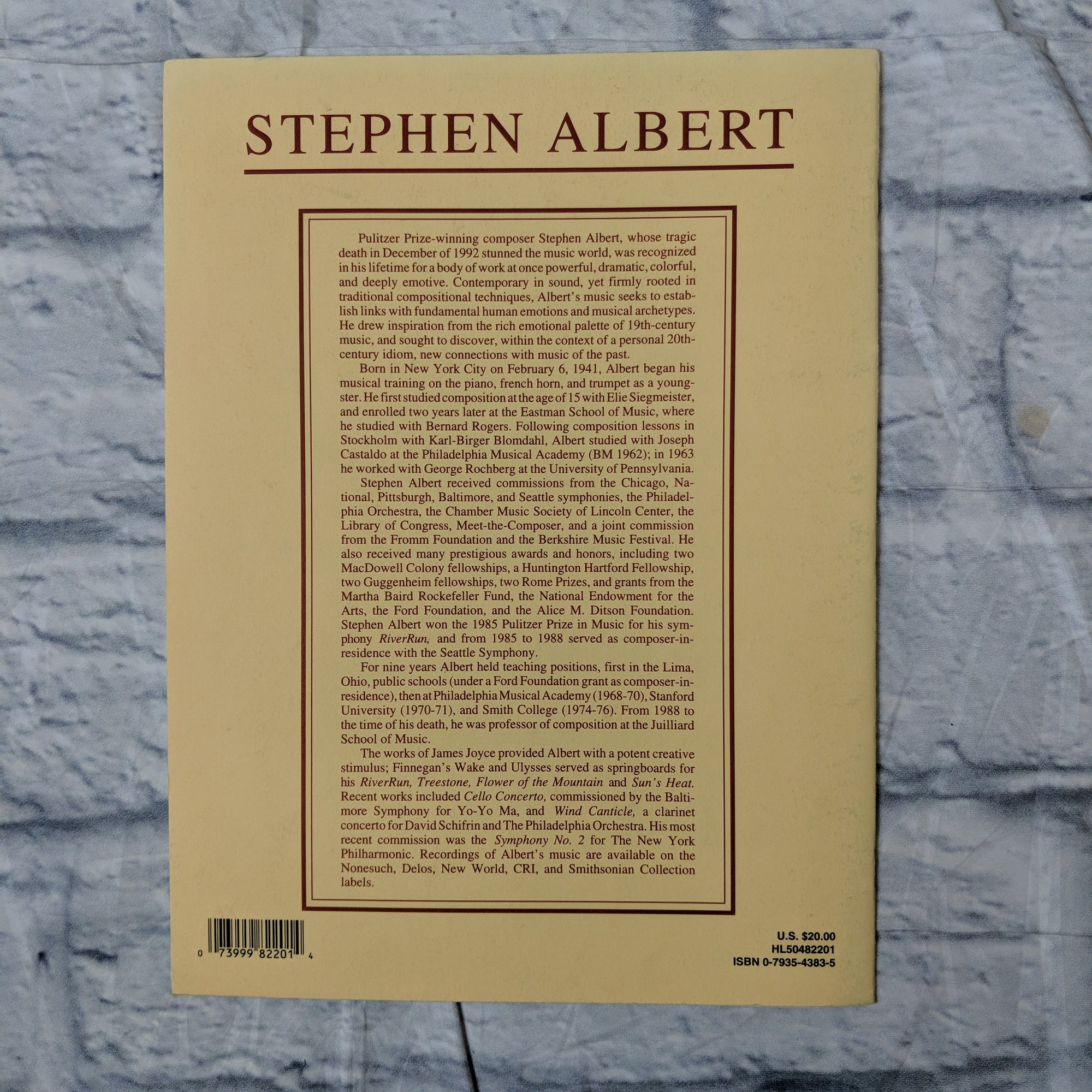 Tribute - Stephen Albert (composer) Book