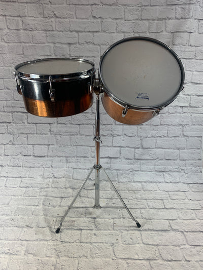 Ludwig Copper Timbale Set 13 14 with Stand Timbales