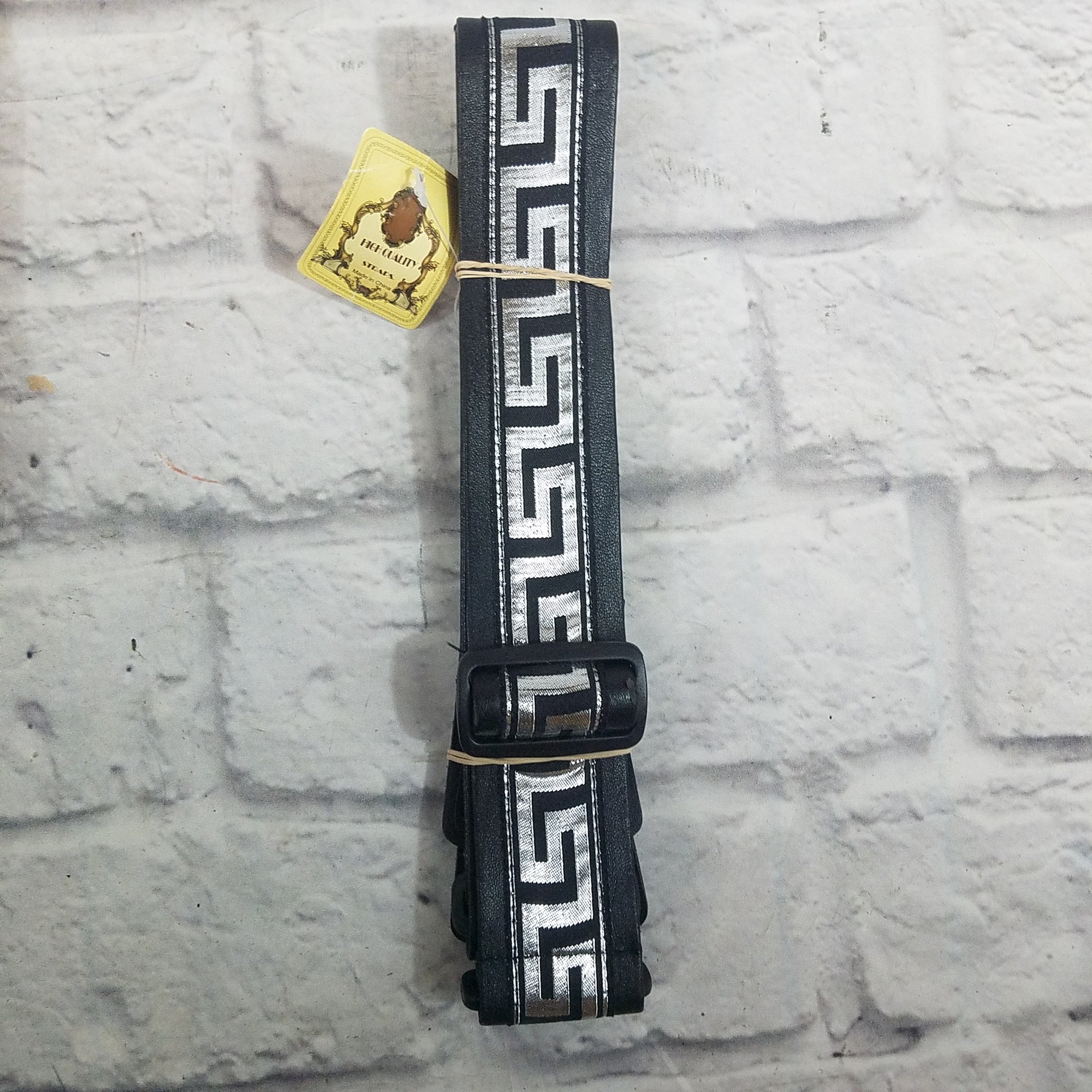 City Limits 2 inch Black Leather Strap with Silver Pattern