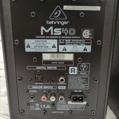 Behringer MS40 40w Stereo Near Field Studio Monitors