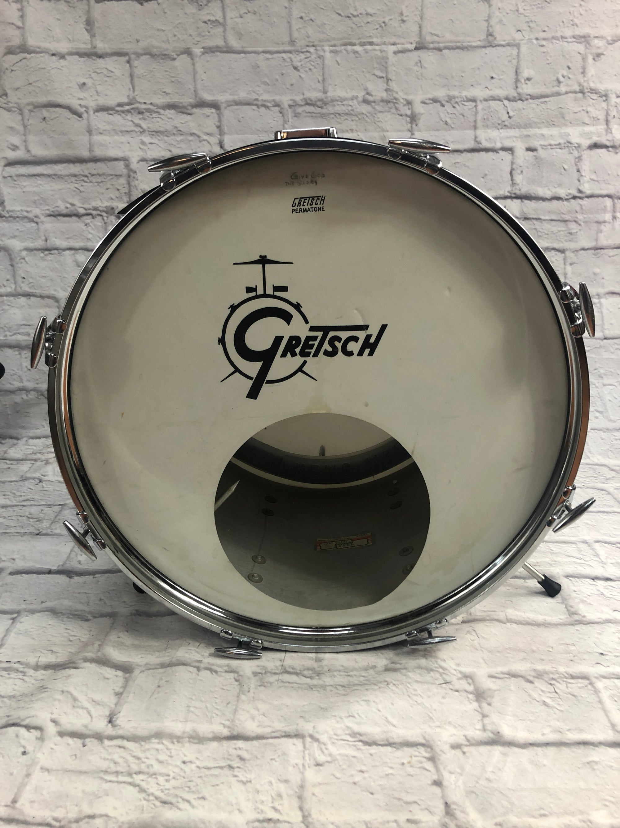 Gretsch 1970s Chrome Over Wood 20 Bass Drum Stop Sign Badge