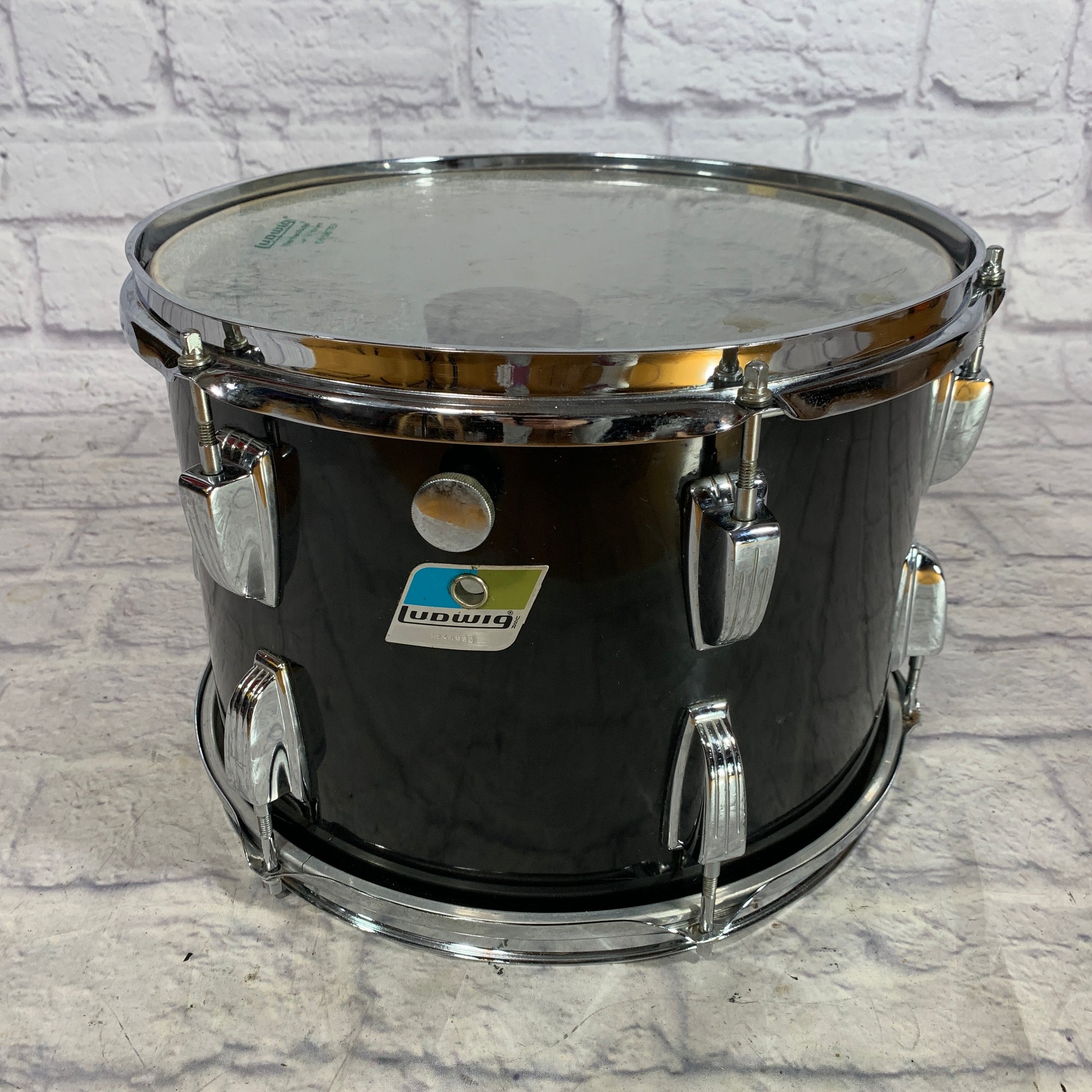 Vintage Ludwig 13" x 9" Blue/Olive Badge Rack Tom - Black Wrap