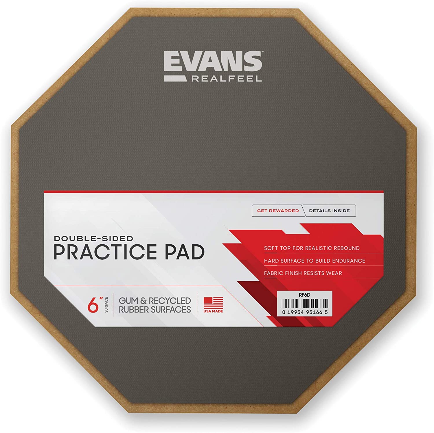 Evans RealFeel 2-Sided Speed and Workout Drum Pad Gray 6 in.