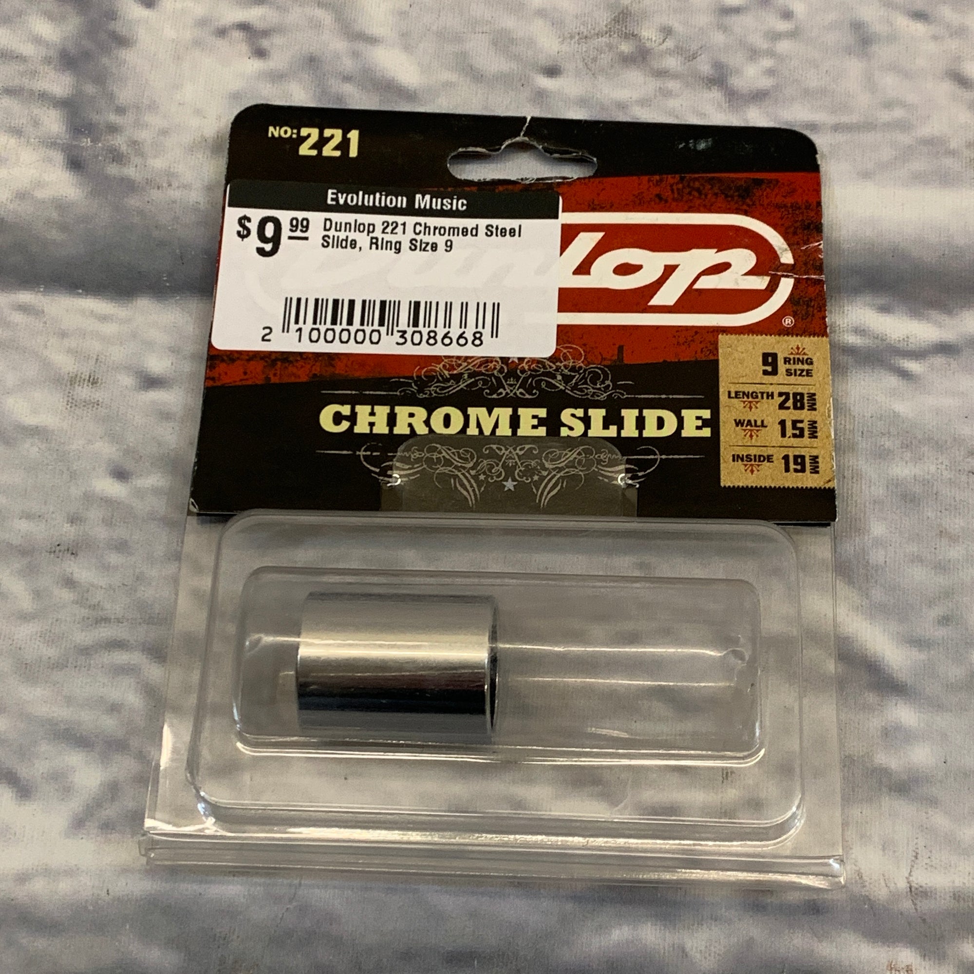 Dunlop 221 Chromed Steel Slide, Ring Size 9