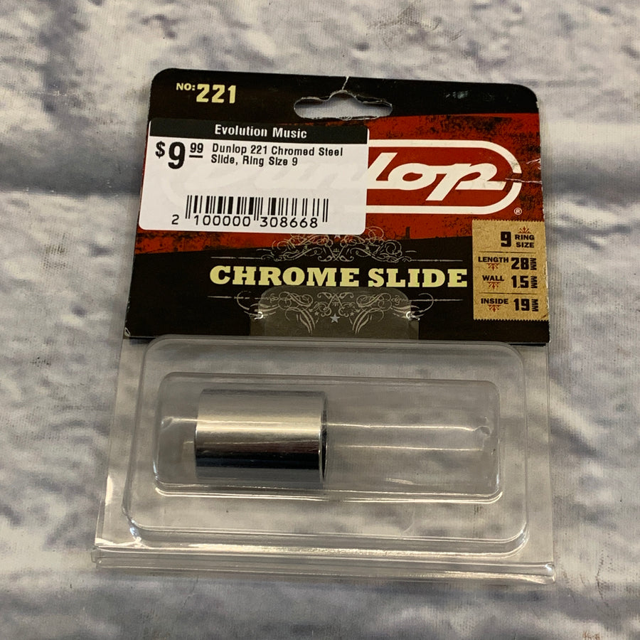 Dunlop 221 Chromed Steel Slide, Ring Size 9