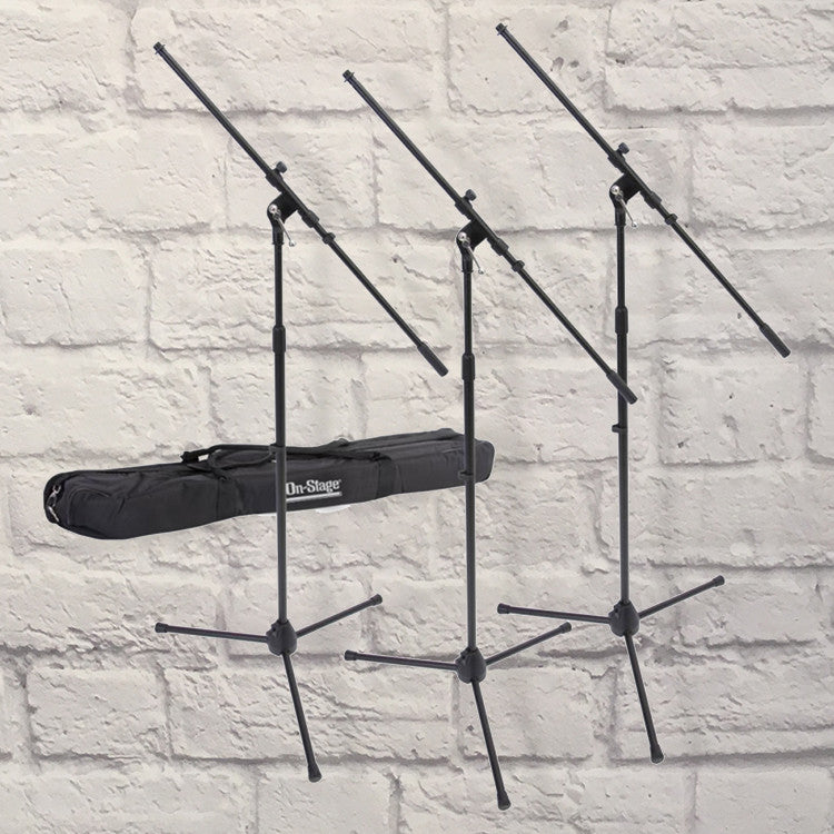 On-Stage MSP7703 3 PACK Euroboom Mic Stands w Bag