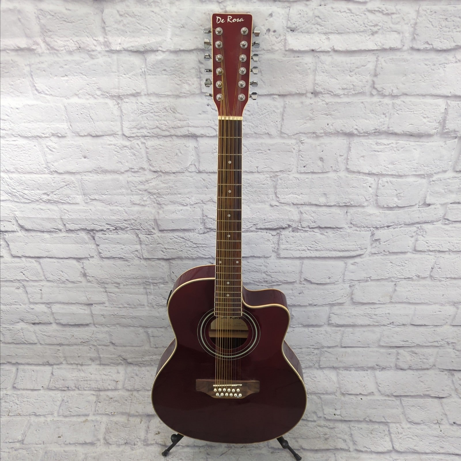 De Rosa 12 String Acoustic Electric Guitar w/ Cutaway in Burgundy Red -  Evolution Music