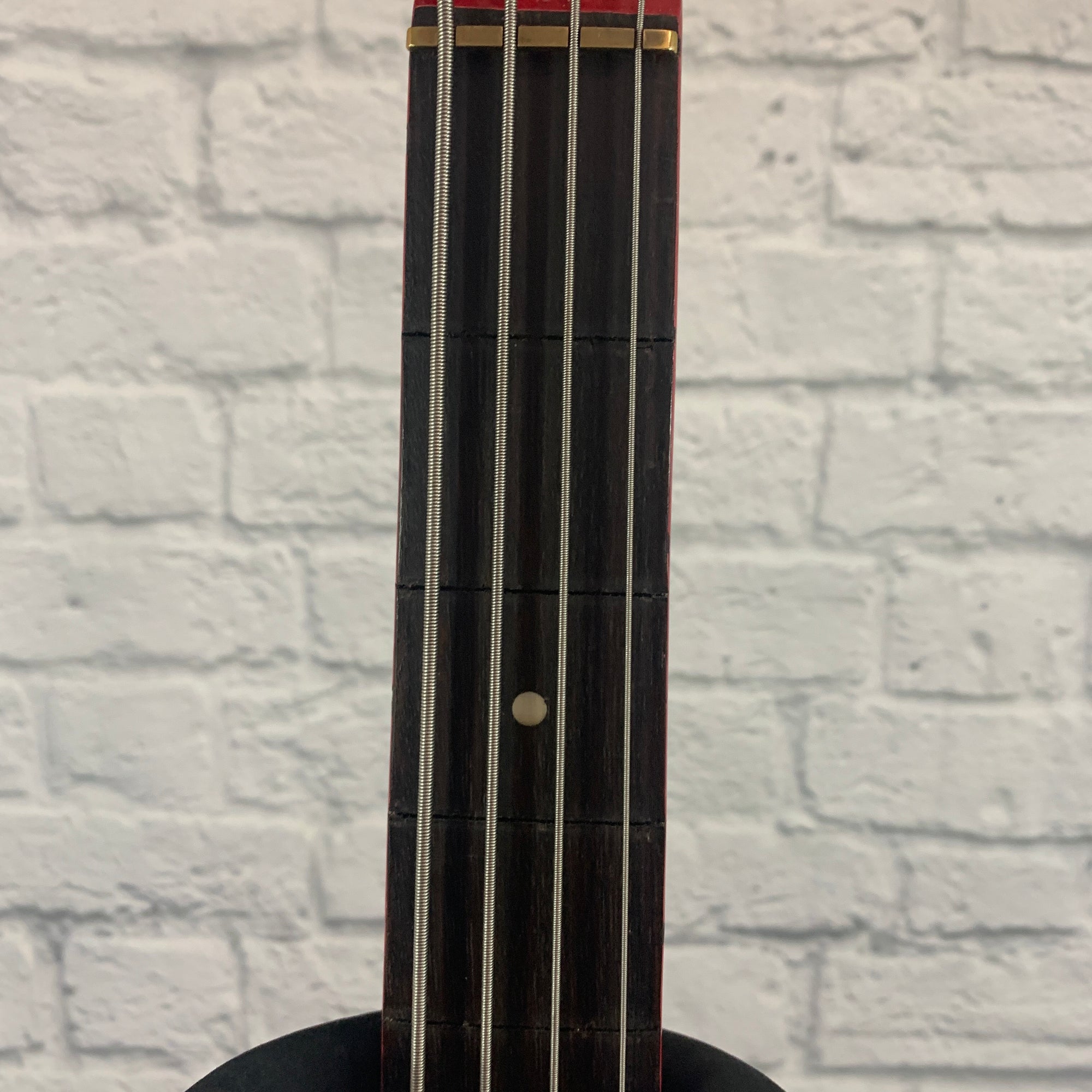 De-Fretted Crescent P-Bass 4 String - Red Glitter Matching Headstock