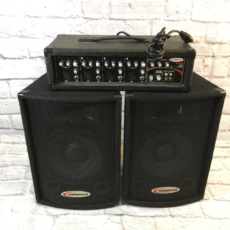 Harbinger HA60 4 Channel PA with Speakers  As-Is