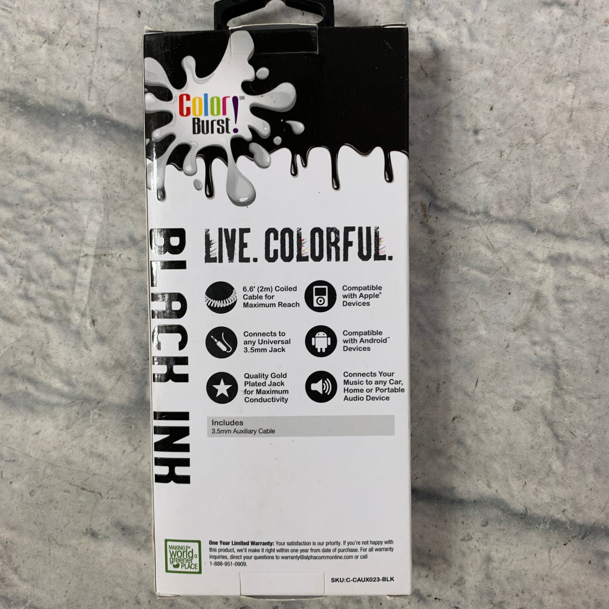 Quilcell ColorBurst! 3.5mm Aux Headphone Coiled Cable Black