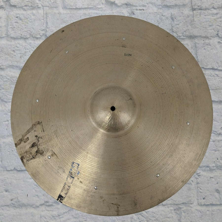 Vintage Kashian / Ufip 22" Thin Ride Cymbal Made in Italy with Rivets