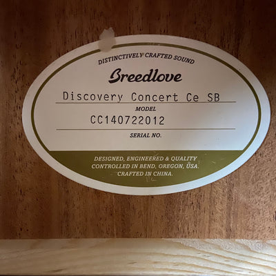 Breedlove Discovery Concert CE SB w/New Bag Acoustic/Electric Guitar with Case - New Old Stock!