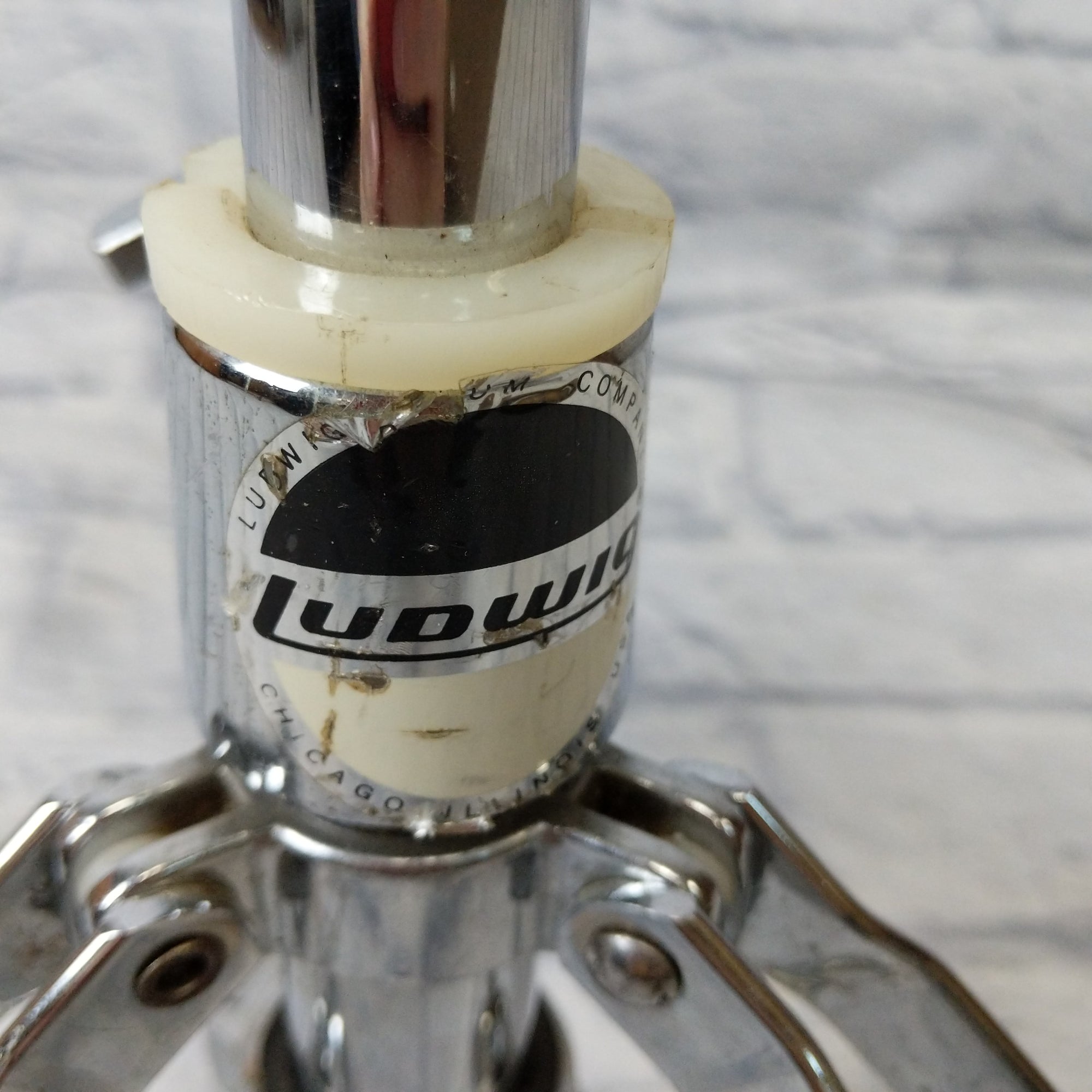 Vintage Ludwig Snare Drum Stand Black and White Label Double Braced Heavy Duty