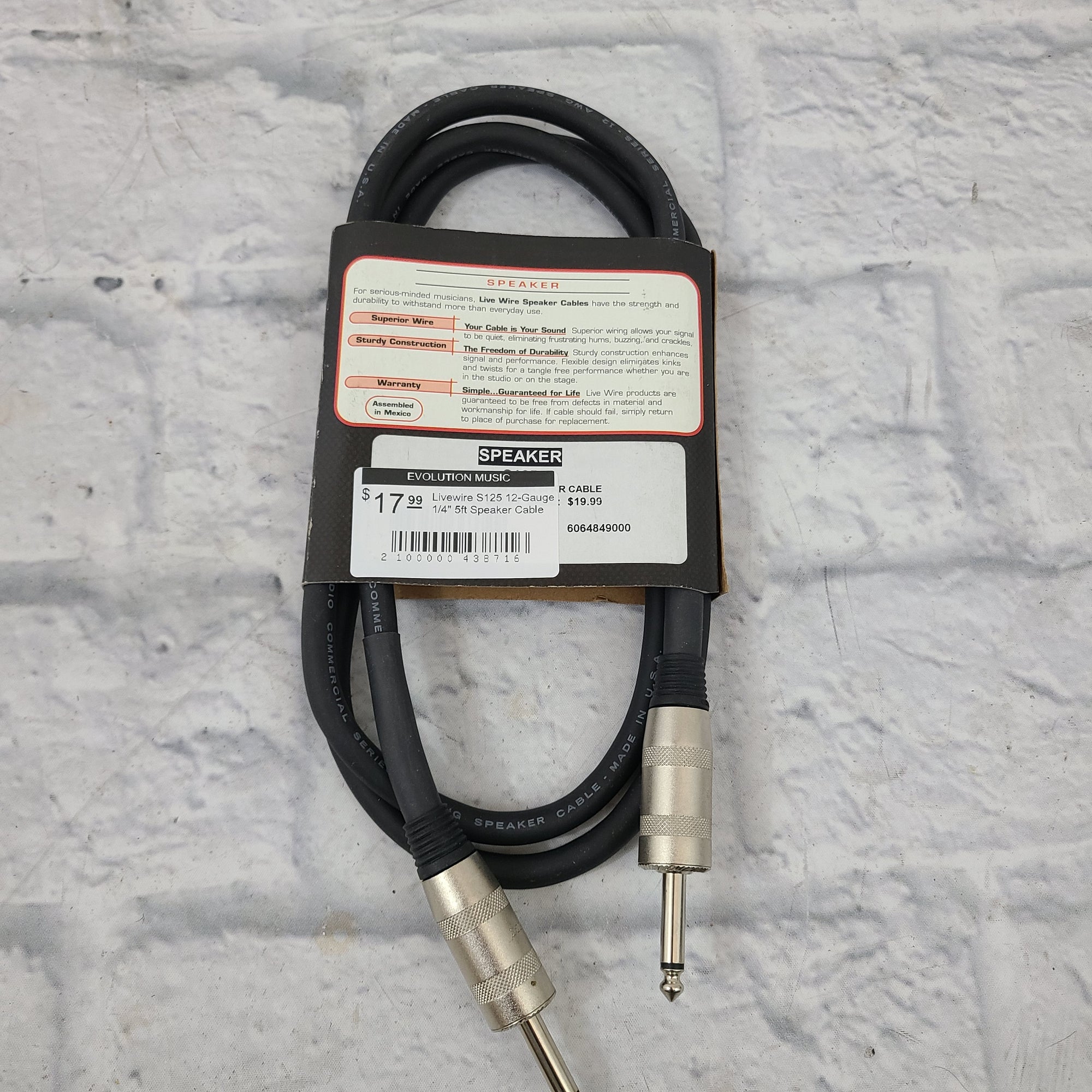 Livewire S125 12-Gauge 1/4" 5ft Speaker Cable