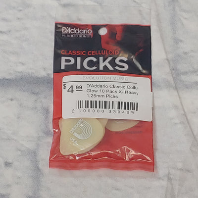 D'Addario Classic Celluloid Glow 10 Pack X- Heavy 1.25mm Picks