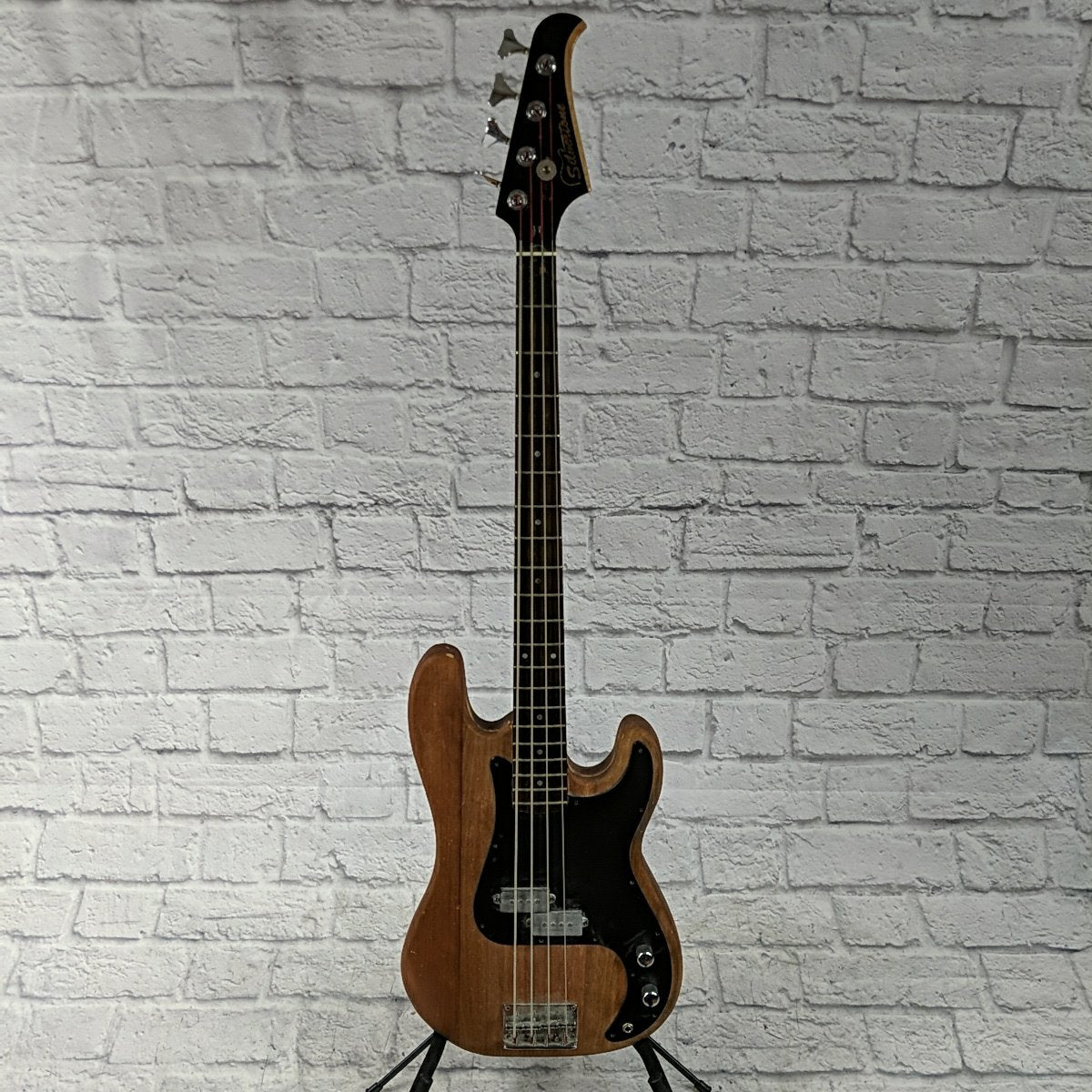 Silvertone Satin Wood Finish 4 String Electric Bass Guitar